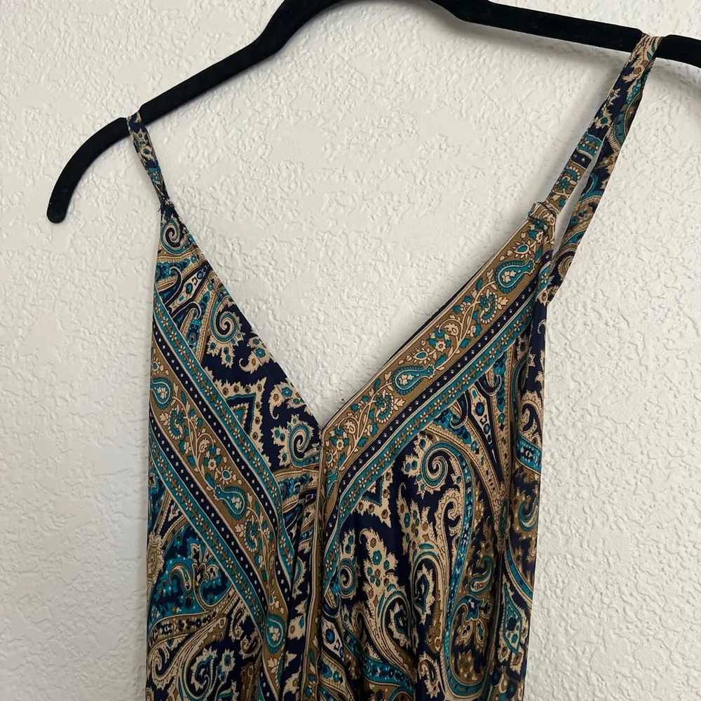 Women's Navy & Beige Paisley Backless Mini Dress S Viscose